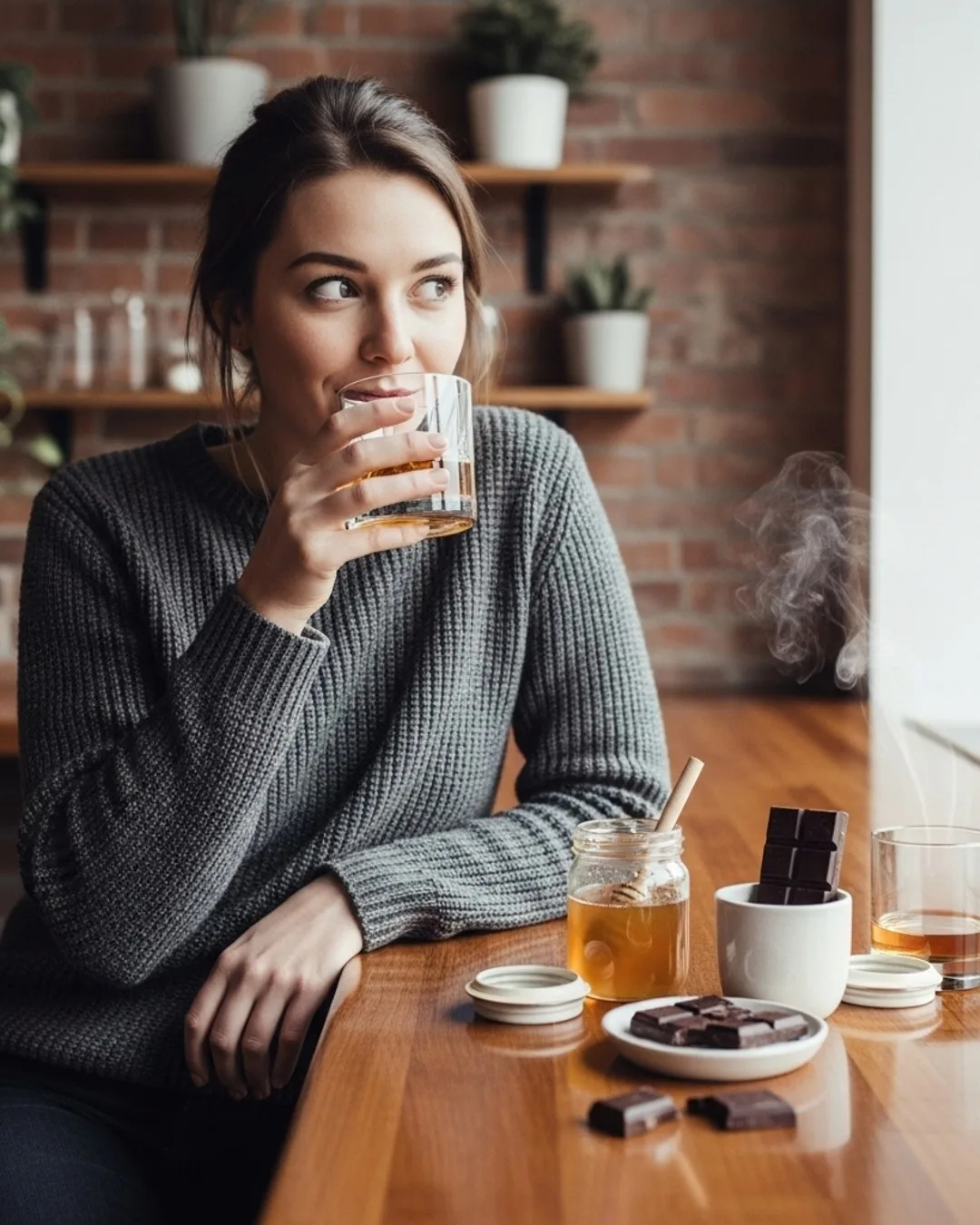 Dukning för whiskyprovning med provningsglas och underlägg